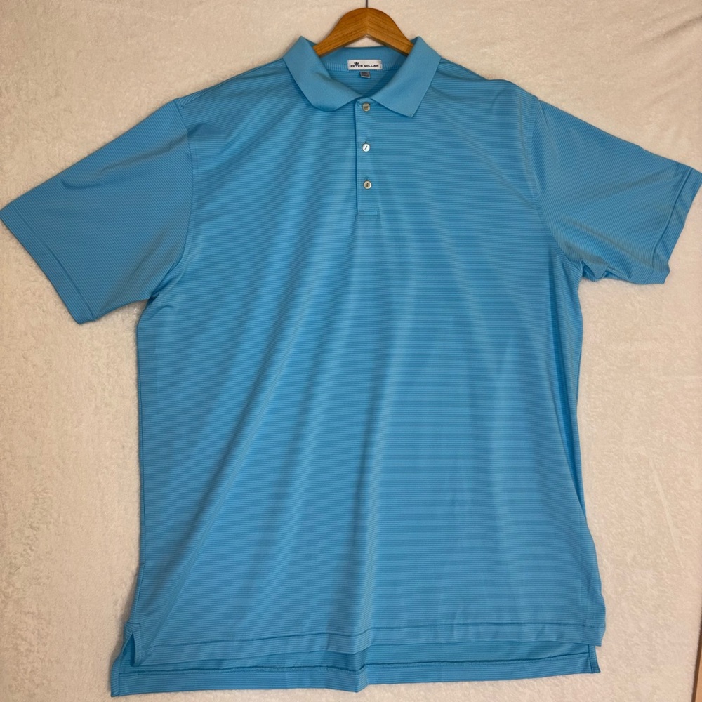 Peter Millar Sky Blue Polo Shirt lightweight golfing polo performance wear XXL